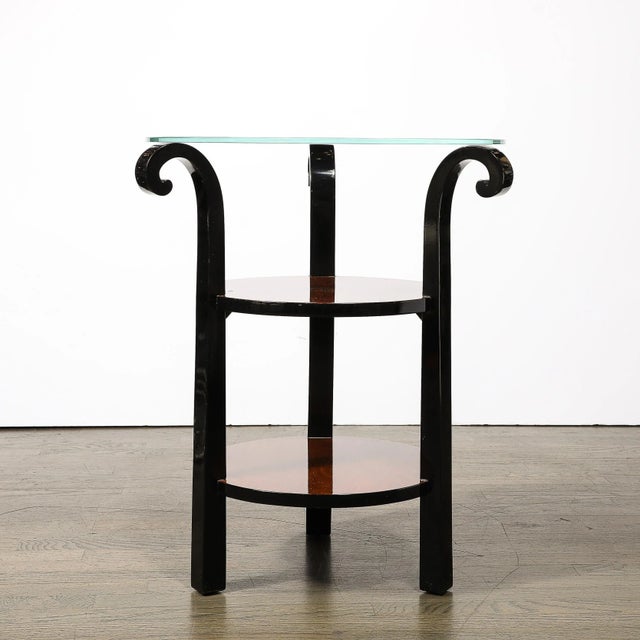 Pair of Art Deco Grosfeld House Side Tables in Black Lacquer & Walnut For Sale - Image 10 of 11