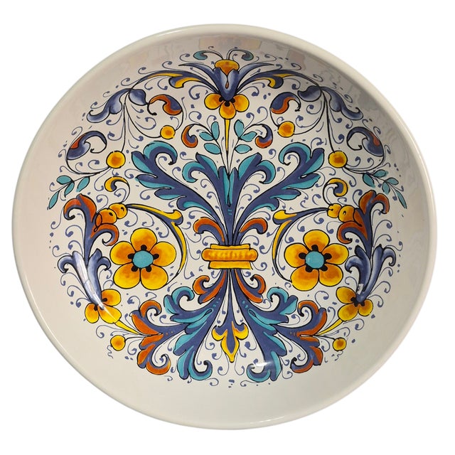 Ceramic Vintage Italian Painted Nova Deruta Pottery Serving Bowl For Sale - Image 7 of 7
