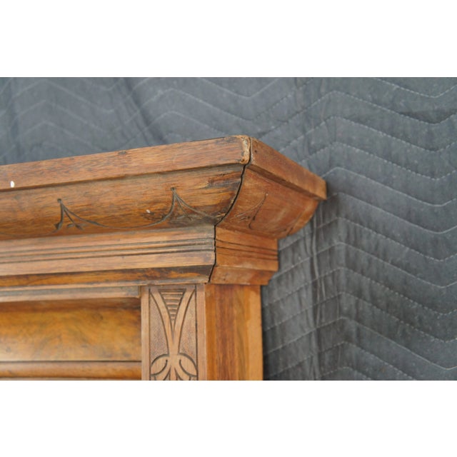 Antique Victorian Renaissance Revival Walnut Burl Pier Over Mantel Wall Mirror For Sale - Image 10 of 15