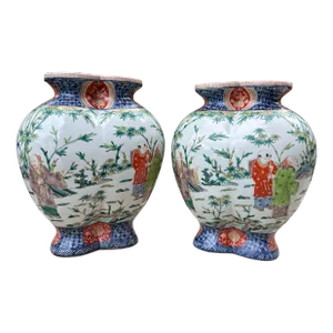 Pair of Antique Chinese Large Double Gourd Chinoiserie Porcelain Vases
