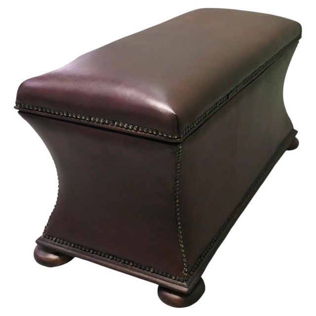 Brown Large Regency Waisted Leather Ottoman For Sale - Image 8 of 8