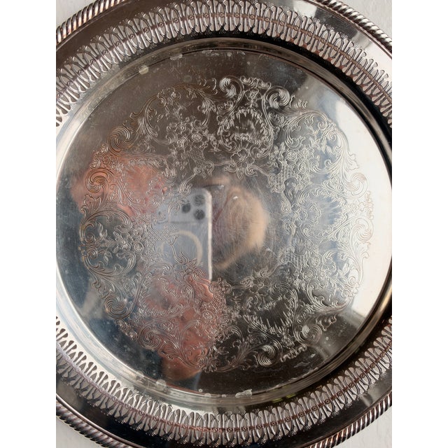 Vintage WM Rogers Silver Plated Round Pierced Edged Tray 12.25"D in very good condition.