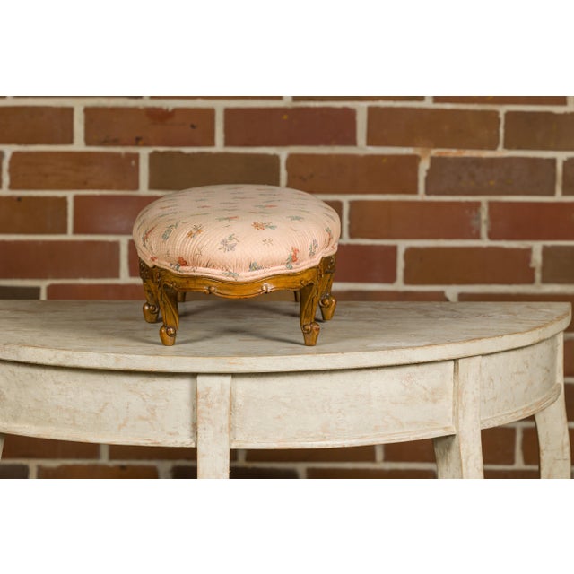 19th Century French Louis XV Style Footstool with Six Carved Cabriole Legs For Sale - Image 9 of 12