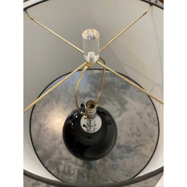 Black Mid-Century Modern Black Ceramic Lamps With Chrome and Removable Lucite Bases - a Pair For Sale - Image 8 of 11