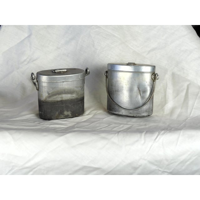 Two french world war II aluminium mess kits. MM CVR Bear mark and MTM tournus : 1939 4.92" x 4.72" x 3.15" 4.53" x 4.33" x...