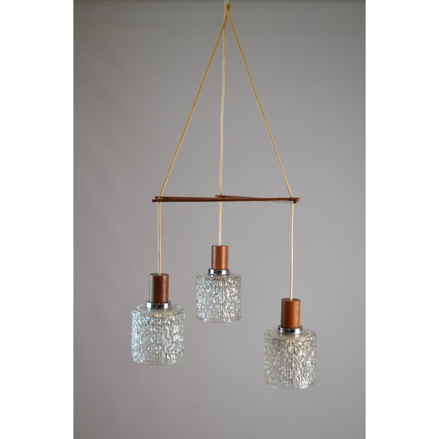 Teak and Textured Glass 3-Light Pendant attributed to Carl Fagerlund, Denmark, 1960s For Sale - Image 13 of 17