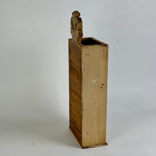 American Antique 19th C American Painted Country Wall Box With Ornate Scrolled Pediment Top For Sale - Image 3 of 9