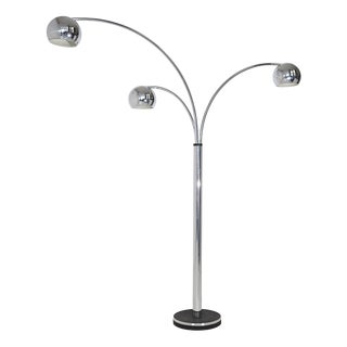 Vintage Three-Arm Floor Lamp in Chromed Metal, 1970s For Sale
