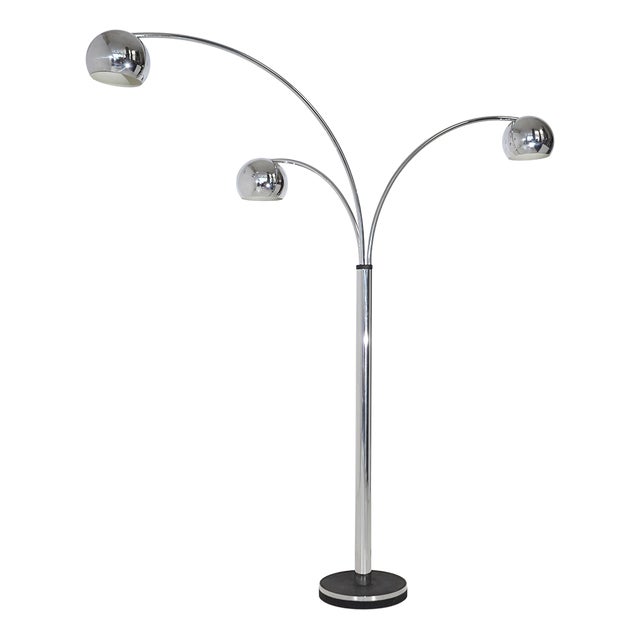 Vintage Three-Arm Floor Lamp in Chromed Metal, 1970s For Sale