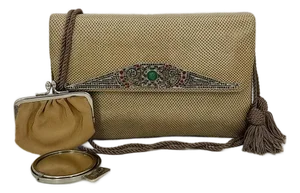 Judith Leiber Vintage Tan Lizard Antique Silver Deco Rhinestone Clutch