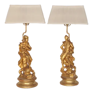 Pair of Louis Xiv Style Gilt Wood Figural Lamps