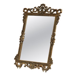 Mid-20th Century Italian Ornate Table Mirror in Patinated Silver-Plated Brass, 1940s For Sale