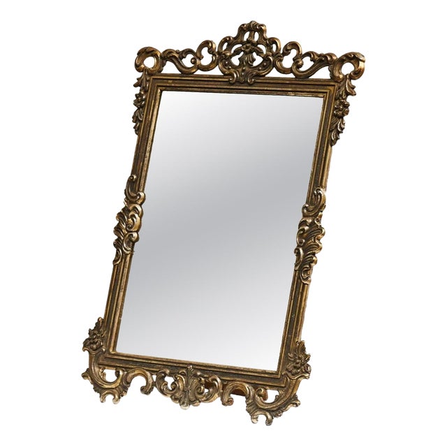 Mid-20th Century Italian Ornate Table Mirror in Patinated Silver-Plated Brass, 1940s For Sale