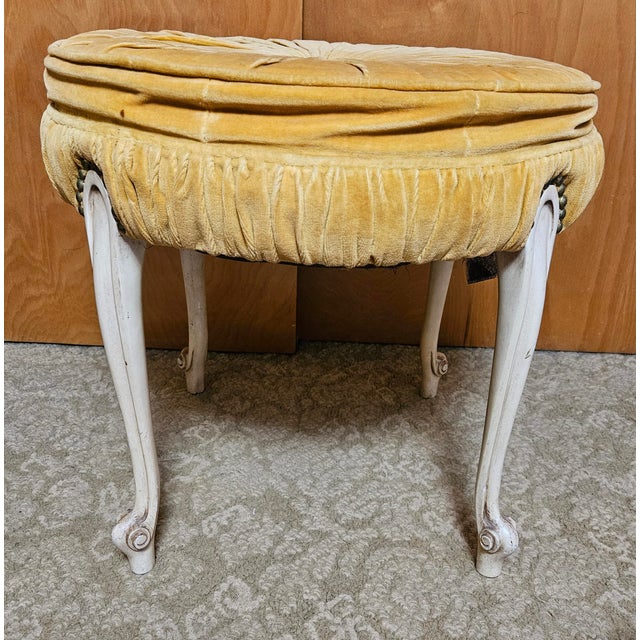 Vintage French-Style Upholstered Vanity Stool With Cabriole Legs For Sale - Image 4 of 12