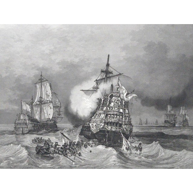 Mid 19th Century Mid 19th Century English Black & White Etching of Tall Sailing Ships, Framed For Sale - Image 5 of 8
