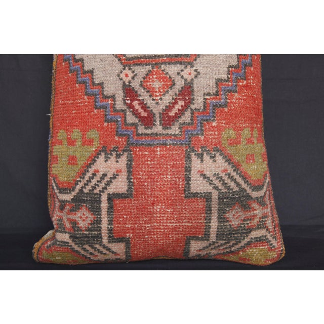 Handmade Authentic Turkish Throw Rug Pillw With Red&Green Color -17'' X 36'' For Sale - Image 9 of 15