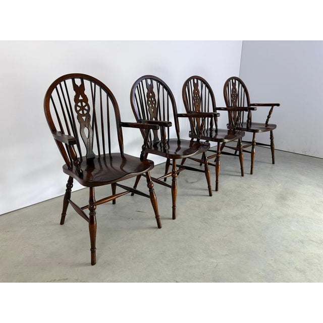 Wood English Windsor Style Dining Chairs, 1960, Set of 4 For Sale - Image 7 of 11