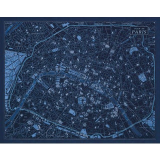 Contemporary Blueprint of a Vintage Map of Paris Circa 1925 (38 x 29.75) For Sale