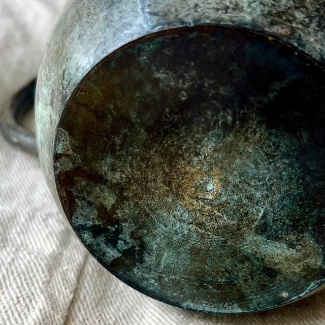 Vintage Verdigris Turned Brass Watering Can For Sale - Image 4 of 6