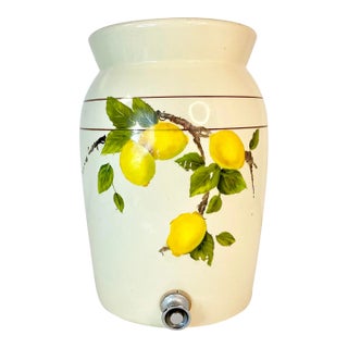 1940s Mediterranean Italian Lemon Motif Crock Beverage Dispenser by California Pottery For Sale