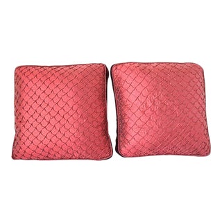 Pair of Large Red Decorative Silk Pillows For Sale