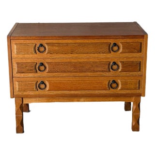 Oak Dresser With 3 Drawers and Black Handles Danish Mid-Century Modern 1960s For Sale