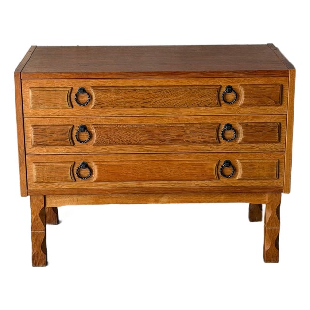 Oak Dresser With 3 Drawers and Black Handles Danish Mid-Century Modern 1960s For Sale