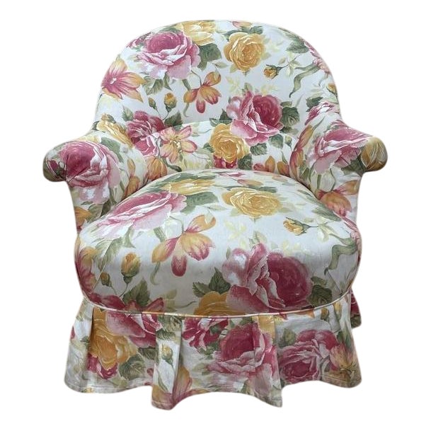Napoleon III Toad Armchair in Floral Fabric For Sale