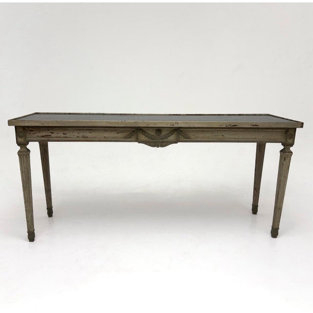 Neoclassical Neoclassical Painted Console Table With Smoked Glass Top and Carved Swag Details For Sale - Image 3 of 3