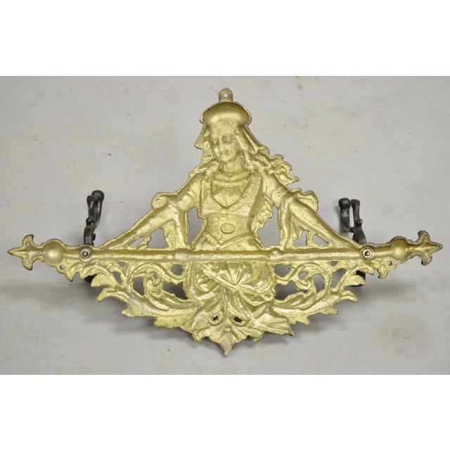 Metal Vintage Victorian Style Cast Iron Figural Maiden Wall Coat Hat Hook For Sale - Image 7 of 10