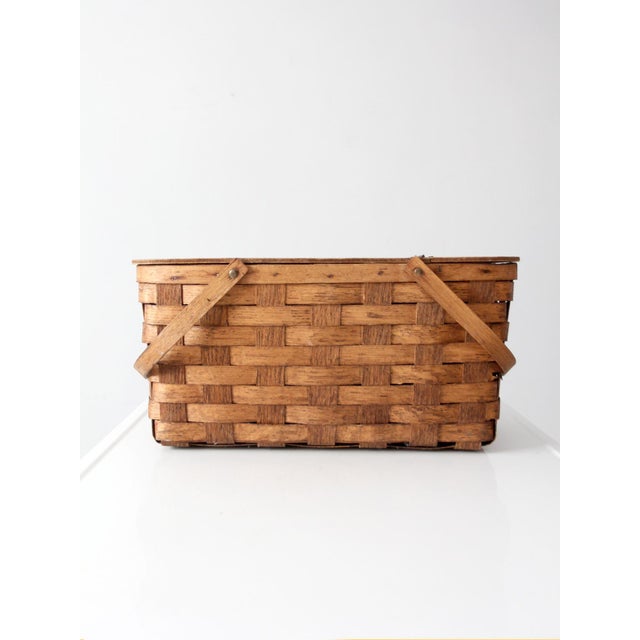 Vintage Splint Wood Picnic Basket For Sale - Image 12 of 16