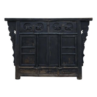 Dual-Drawer Coffer Cabinet With Carved Sides For Sale