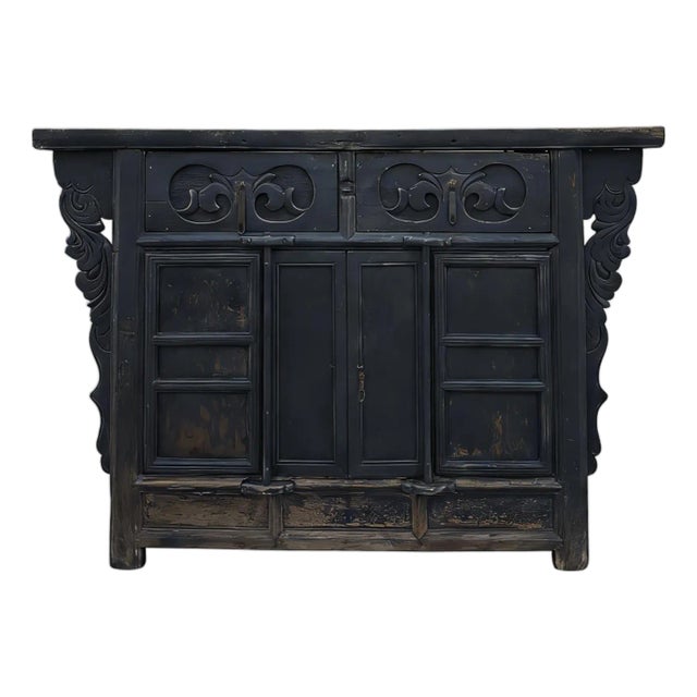 Dual-Drawer Coffer Cabinet With Carved Sides For Sale