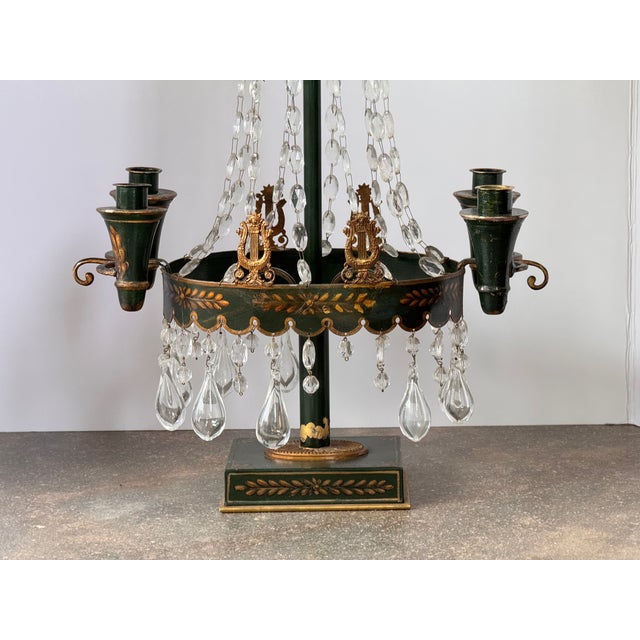 19th Century Pair of 19th Century Tôle Candelabra With Crystal Drops For Sale - Image 5 of 10