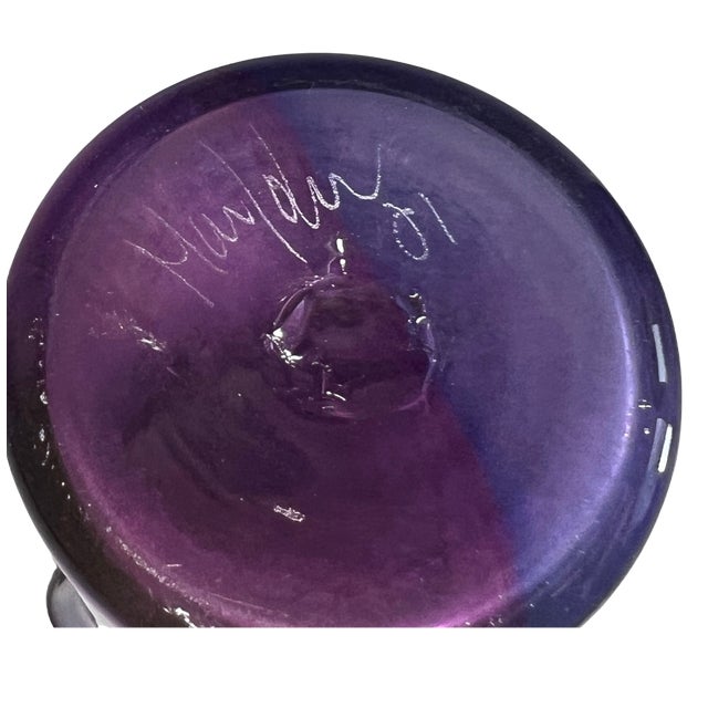 12/ 1/4 In. Tall Signed Purple Swirl Fazzoletto Lip Studio Art Glass Vase For Sale - Image 13 of 13