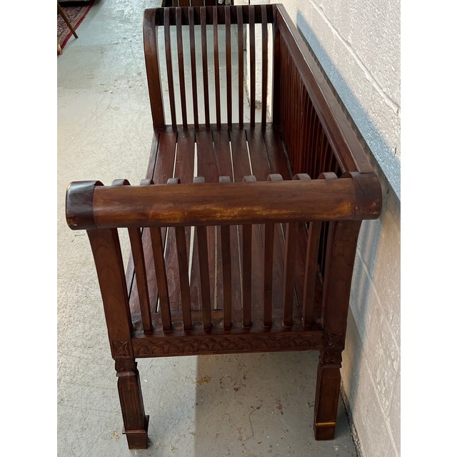 Wood Late 20th Century American Colonial-Style Carved Rollback Bench For Sale - Image 7 of 16