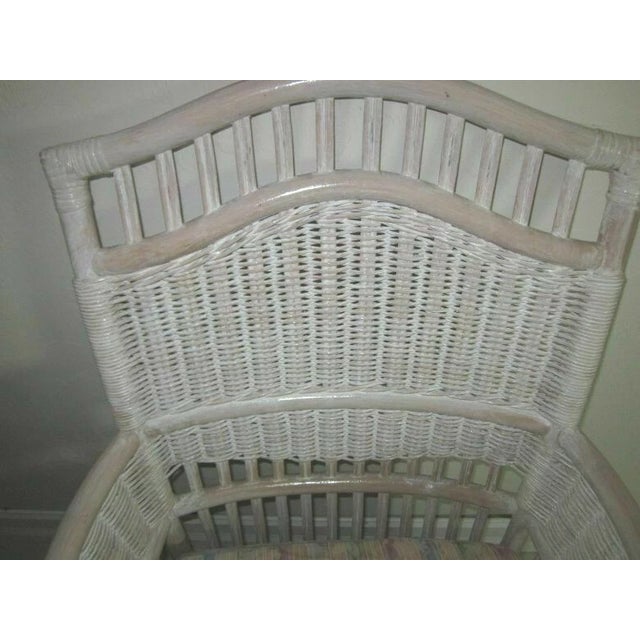 1980s Wicker Rattan Hollywood Regency Armchair With Cushion Henry Link Style Cottage For Sale In Naples, FL - Image 6 of 7