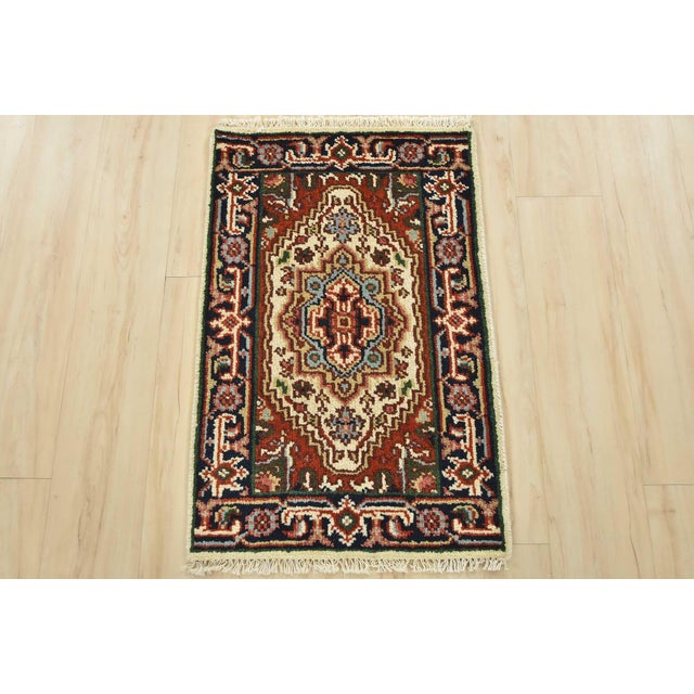 Tribal Heriz Rug 1’11” X 3’1” Ivory Wool Tribal Hand-Knotted Oriental Carpet For Sale - Image 3 of 8