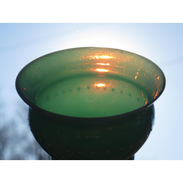 Metal Mid 19th Century Vases Victorian Mantel 3-Pc. Set Bristol Glass Blue Opalescent Hand-Painted Floral Enamel For Sale - Image 7 of 12