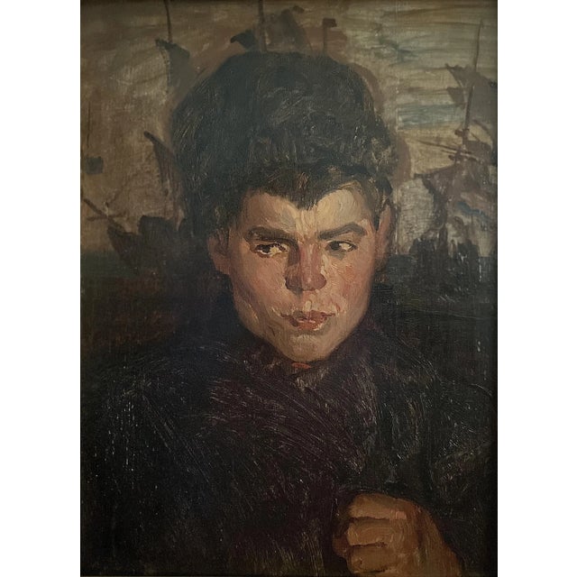 A portrait of Evert 'Seek' Veerman a fisher boy from Volendam in Holland Oil on a panel 28 x 40 cm (without frame)...