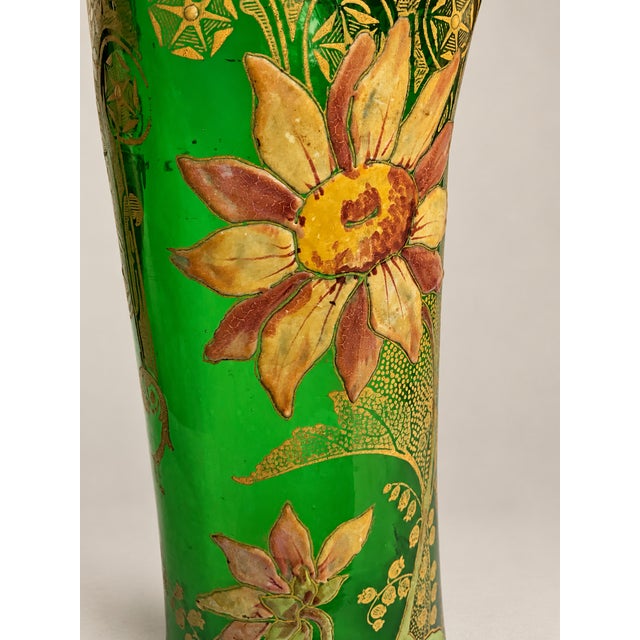 French Art Nouveau Belfort Vase in Enameled Emerald Green Glass by Legras Montjoye, 1900s For Sale - Image 6 of 12