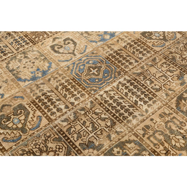 Blue Vintage Hand-Knot Wool Grid Motif Area Rug in Earthy Tones & Slate Blue Accents For Sale - Image 8 of 9