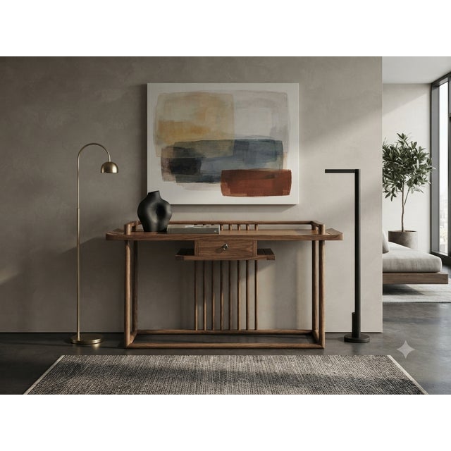 1990s Simple Oriental Minimalistic Natural Wood Console Side Table Desk For Sale - Image 5 of 14