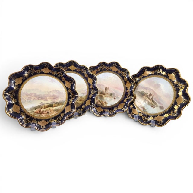 Porcelain View Service Plates by J. J. Birbeck for Aynsley, 1888, Set of 4 For Sale - Image 18 of 18
