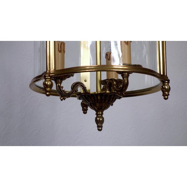 1950s Spanish Brass and Glass 3-Light Chandelier, 1950s For Sale - Image 5 of 11