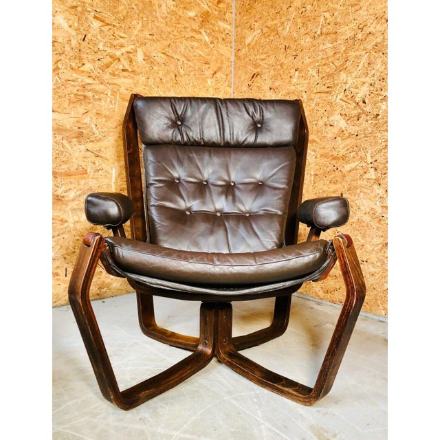 Brown Vintage Scandinavian Viking Chair in Coco Leather, 1970s For Sale - Image 8 of 8