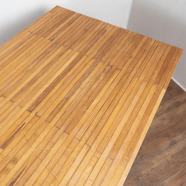 Reclaimed Bowling Lane Wood Top Industrial Dining or Work Table For Sale - Image 6 of 13