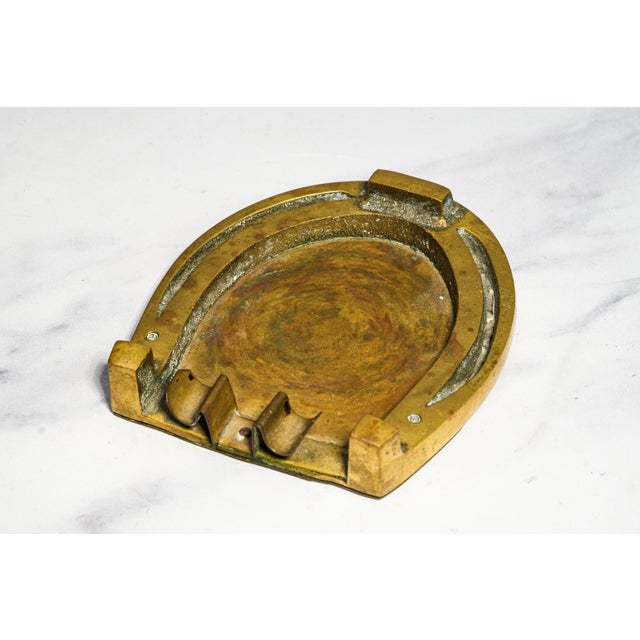 English Solid Brass Antique Horseshoe Ashtray Equestrian Catchall Untouched Patina Desk Dresser Horse Home Decor For Sale - Image 3 of 7