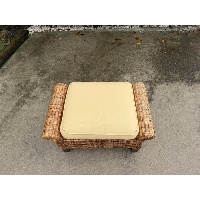 Yellow Vintage Woven Banana Leaf Ottoman With Upholstered Cushion For Sale - Image 8 of 10