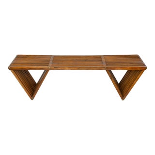 1970s MCM Slatted Teak Wooden Bench For Sale